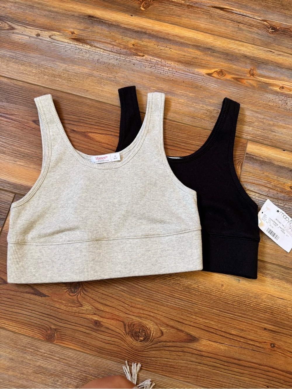 Hanes Ribbed Cotton Bralette Tanks - Black & Light Heather